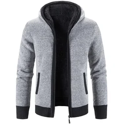 Cárdigan con capucha para hombre, suéter de invierno, nueva lana gruesa, prendas de punto, suéteres, abrigo, chaqueta, cremallera, ropa informal para hombre 2024