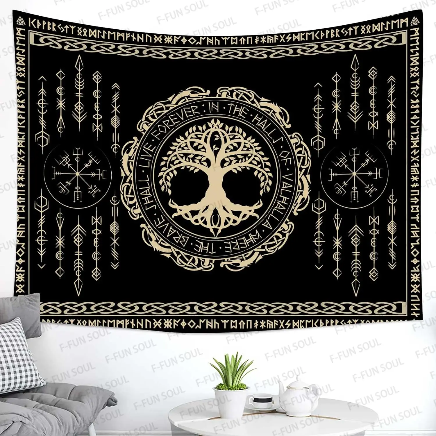 Wikinger Yggdrasil Baum des Lebens Keltische Rune skandinavische ästhetische Mythologie Wandteppich Wandbehang für Schlafzimmer Wohnzimmer Dekor