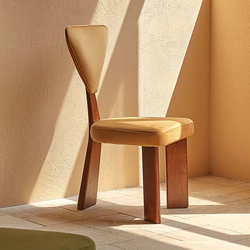

French light luxury antique home hotel model room creative solid wood triangular backrest dining chair makeup chair