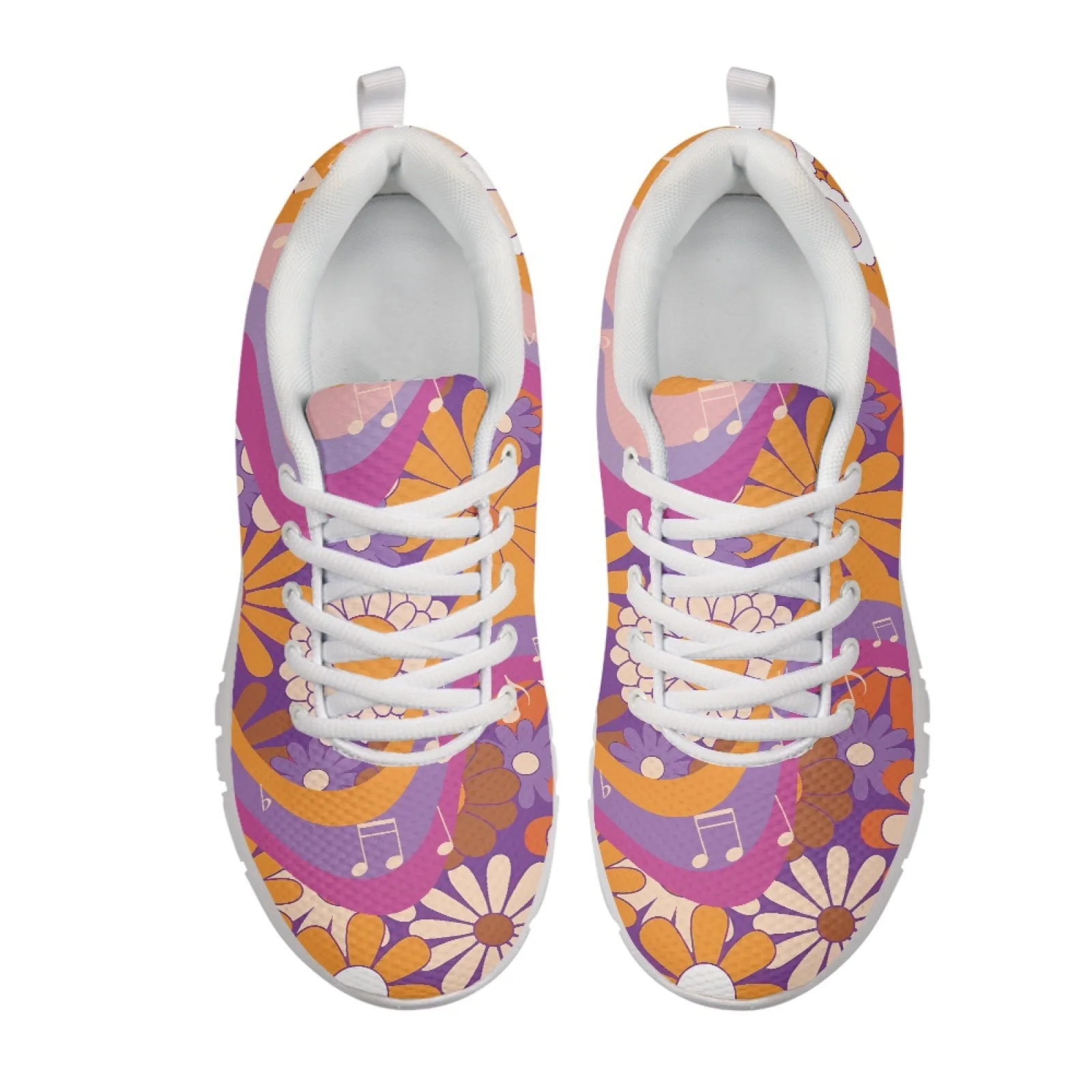 Coloranimal Retro Floral Music Wave Lightweight Sports Trainers for Women Mesh & EVA Sole Tennis Shoe 2026 New