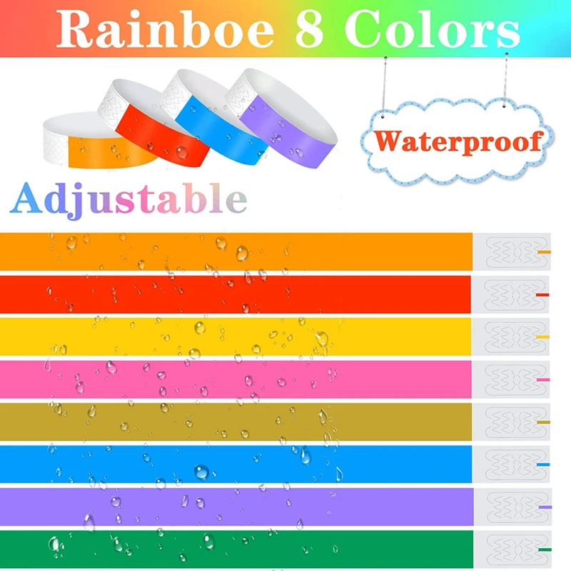 800Pcs Waterproof Hand Bands Wrist Bands For Events Concert Adhesive For Party 8 Colors