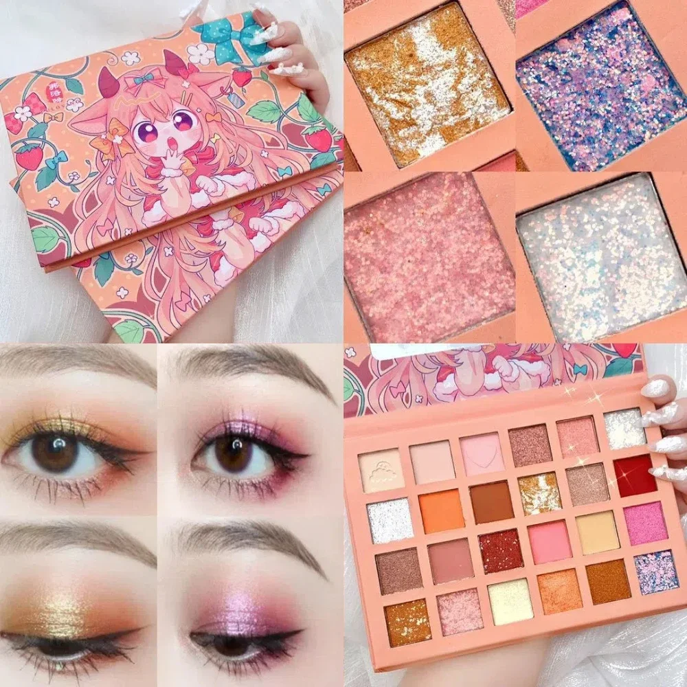 24 Kleuren Aardbei Meisje Oogschaduw Palet Glitter Parelmoer Oogschaduw Waterdicht Langdurige Schattige Make-Up Vrouwelijke Cosmetica