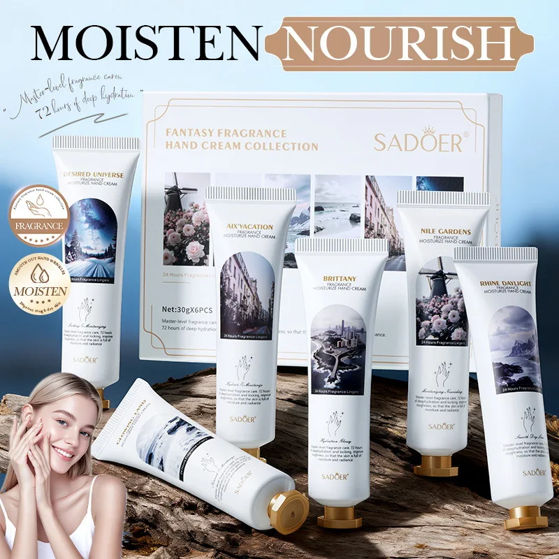 6 teile/satz SADOER Duft Hand Creme Hände Bleaching Feuchtigkeitsspendende Anti Falten Anti-Aging Hand Hautpflege Produkte