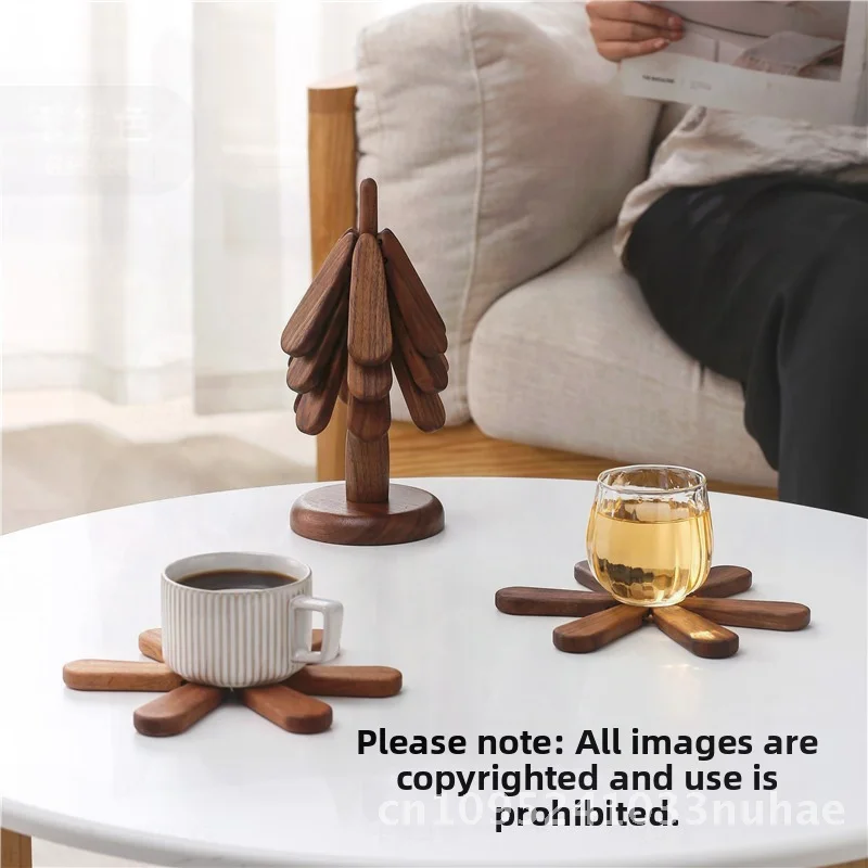 

Christmas Tree Shaped Heat Insulation Mat Solid Wood round Placemat Plate Mat High Temperature Resistant Dining Table