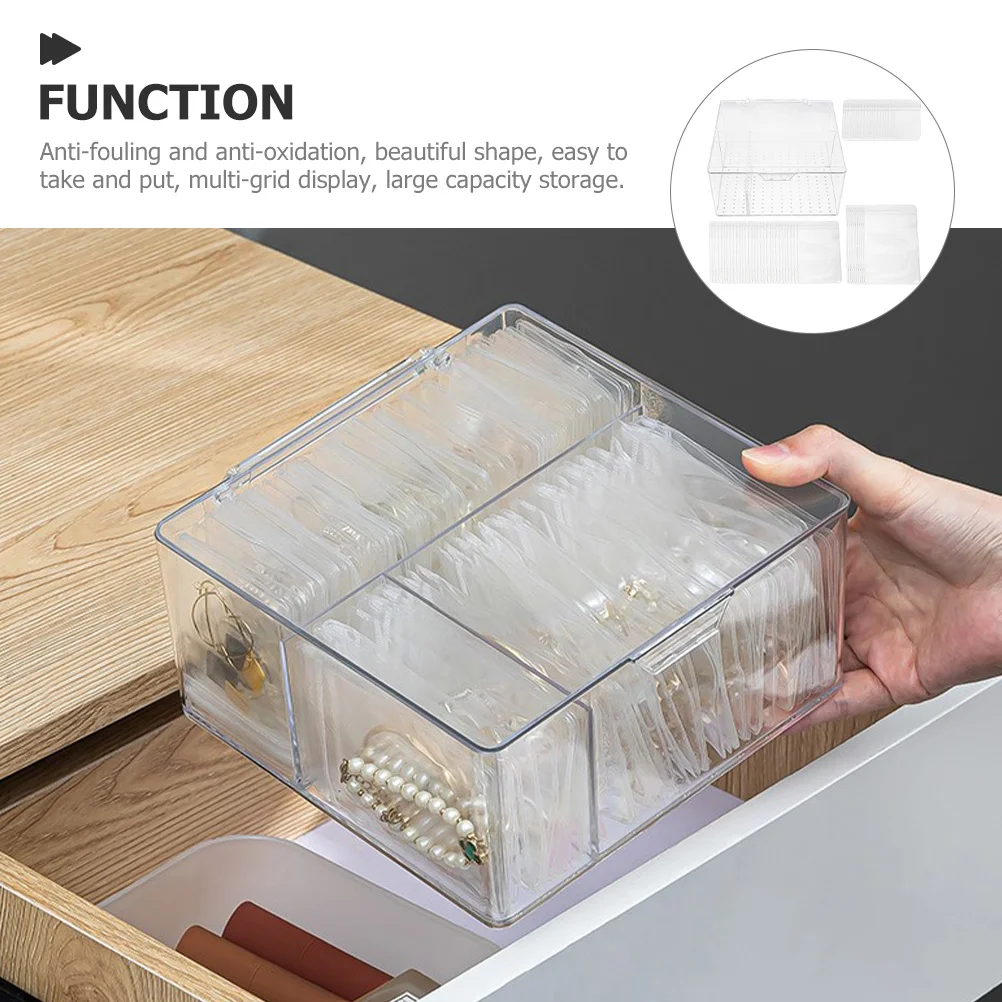 1 مجموعة 1 مجموعة واضح الاكريليك صندوق تخزين المجوهرات متعدد الشبكة المنظم الحقيبة الذاتي ختم أكياس شفافة للسفر القرط الدائري