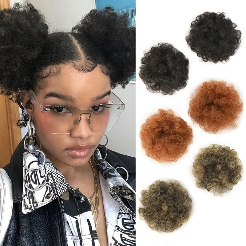 

2 шт., афро-пуф, наращивание волос, парик, синтетический кудрявый шиньон, шиньон с резинкой для женщин и детей, ежедневное использование для вечеринок