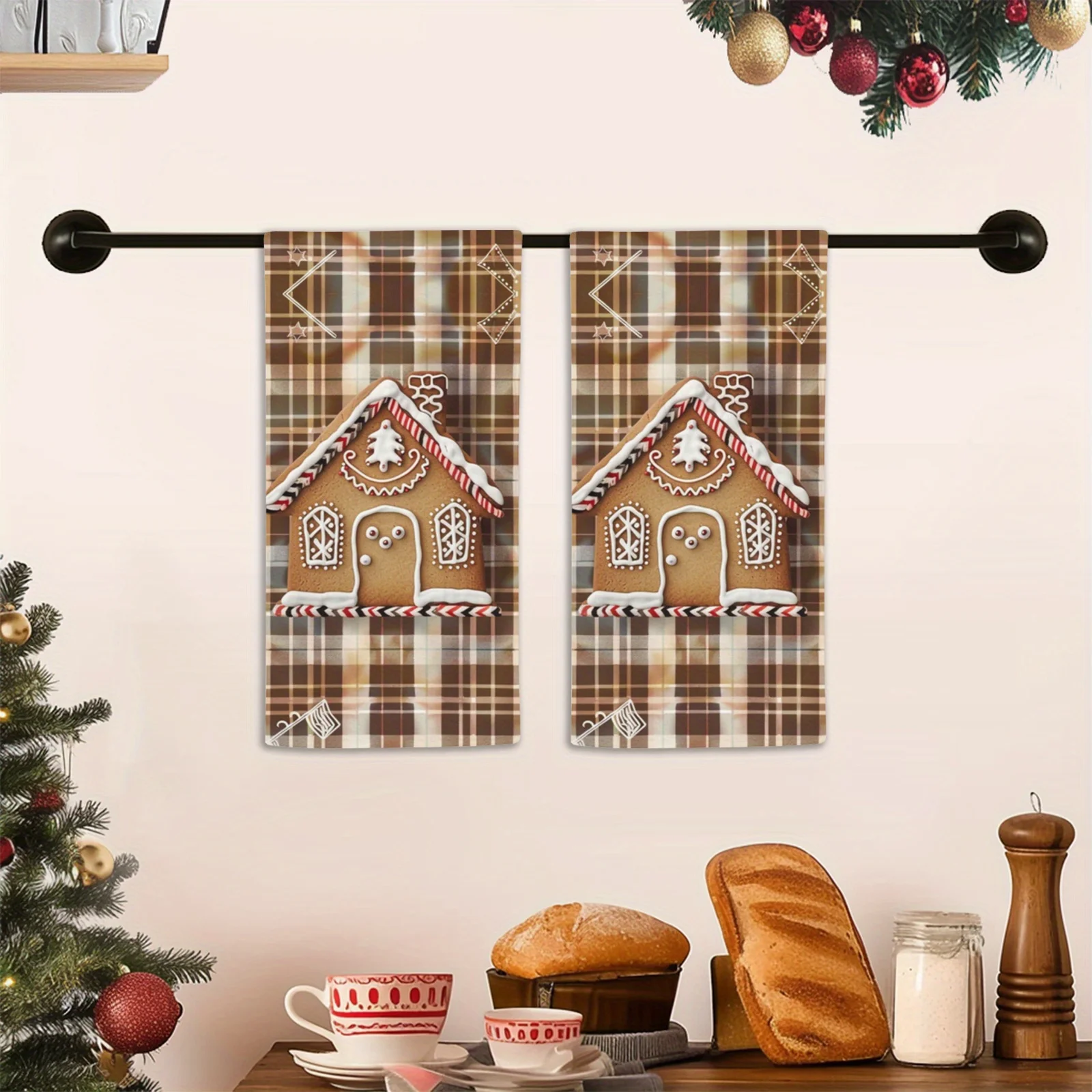 Christmas Gingerbread House Kitchen Dish Tea Towels Cleaning Supplies Quick Drying Bar Hand Dishcloths Christmas Decorations