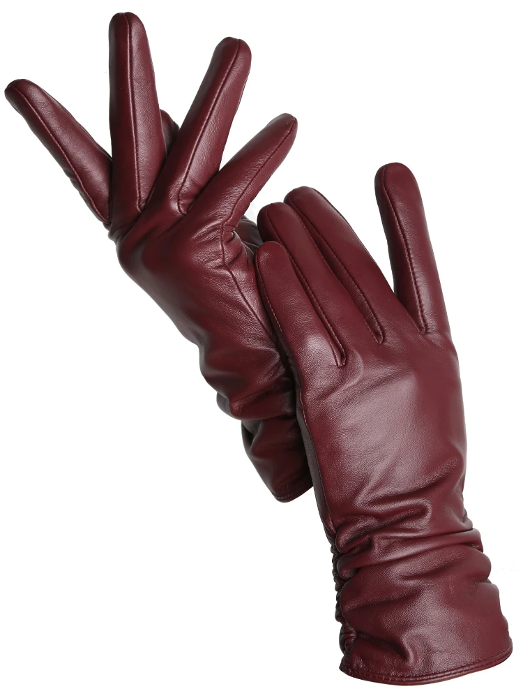 

Simple Women's gloves winter warm plus velvet short thin touch screen gloves driving color Women's leather gloves high Quality