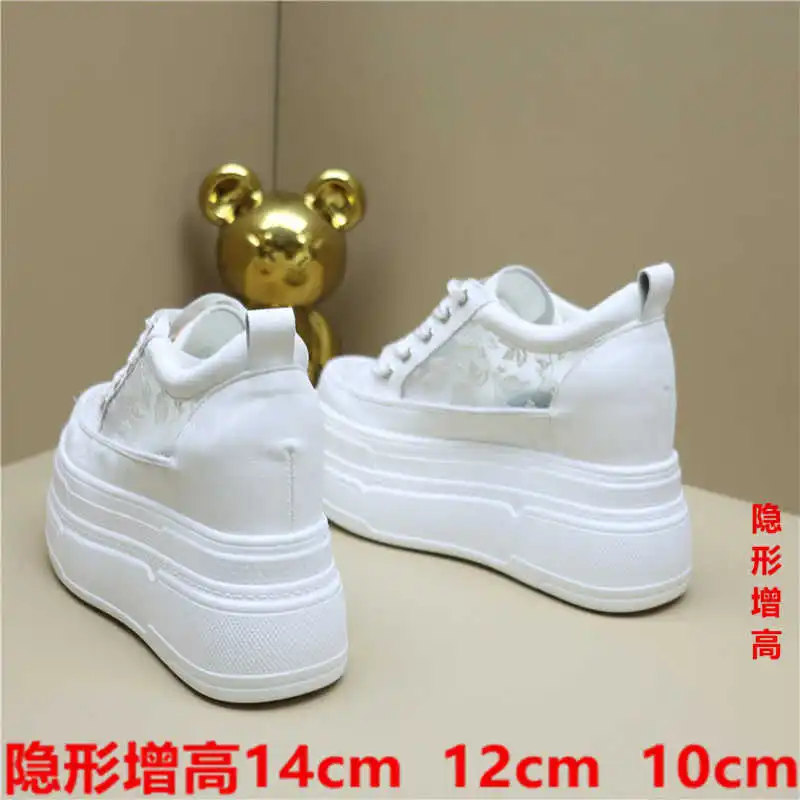 Sommer Damen 12 cm unsichtbare, höhenvergrößernde, dicke, geneigte Absätze, Freizeitschuhe aus Mesh-Gewebe