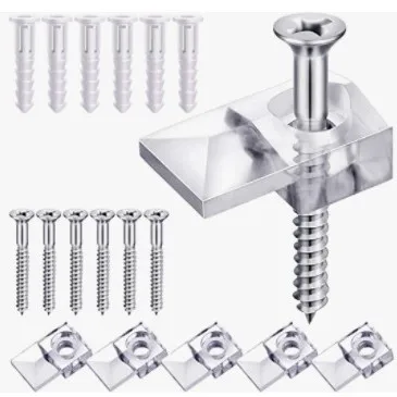 

20Sets Transparent Mirror Clips Wardrobe Glass Holder Kit Plastic Retainer Clips Stable Mounting for Wall Cabinet