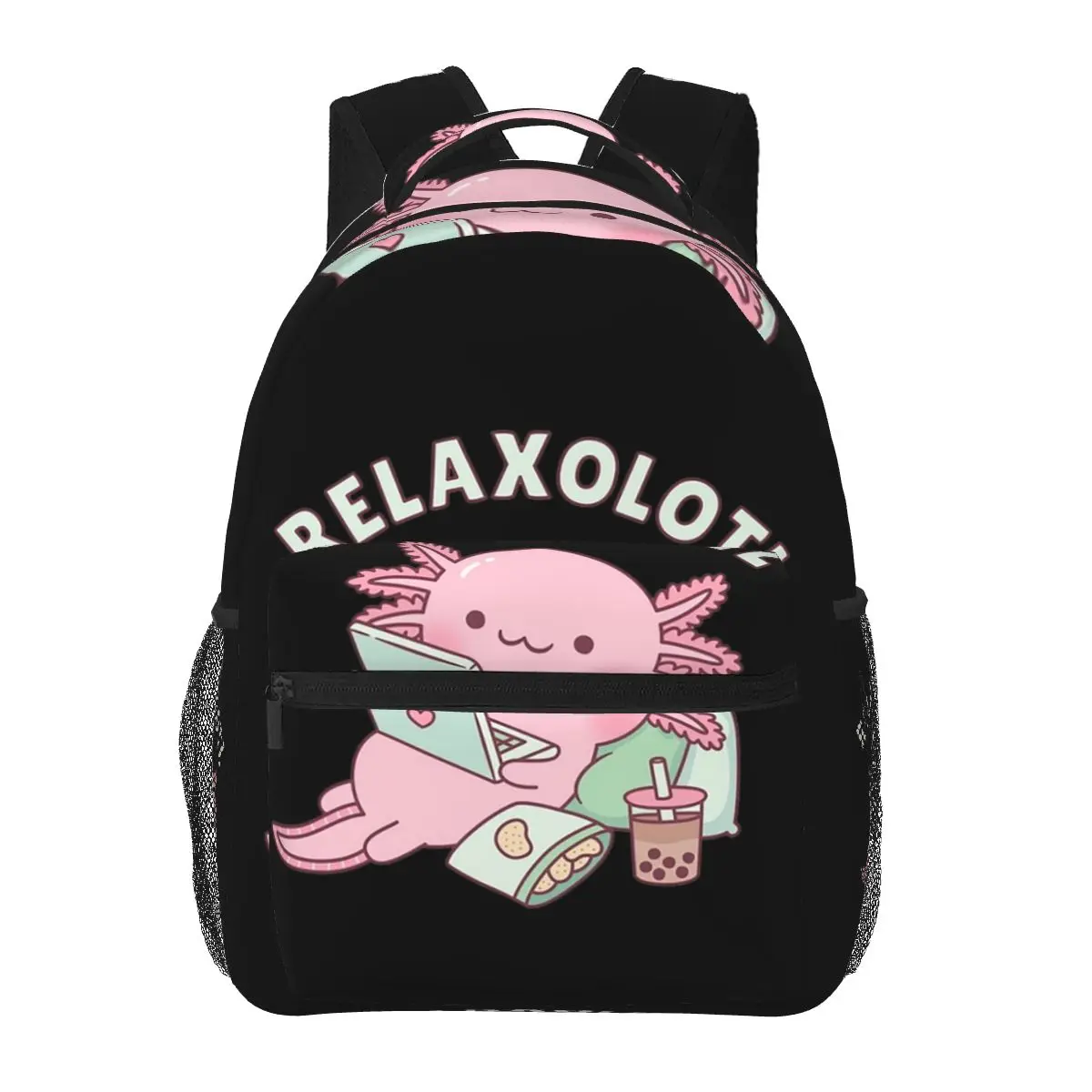 Cute Relax A Lot Axolotl Funny Pun Backpacks Boys Girls Bookbag Students School Bags Cartoon Kids Rucksack Shoulder Bag