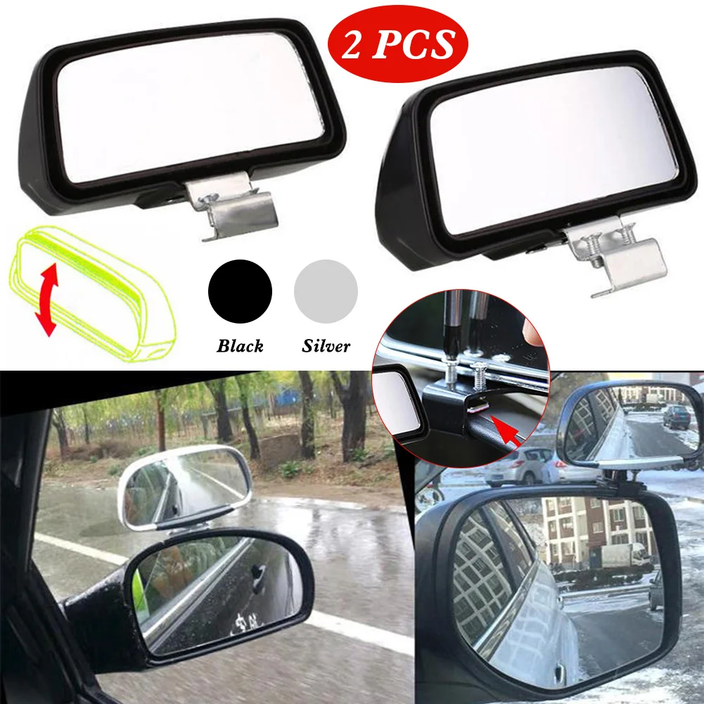 2 Pcs Car Square Frame Convex Blind Spot Mirror Wide-angle 360 Degree Adjustable Clear Rearview Auxiliary Mirror Driving Safety