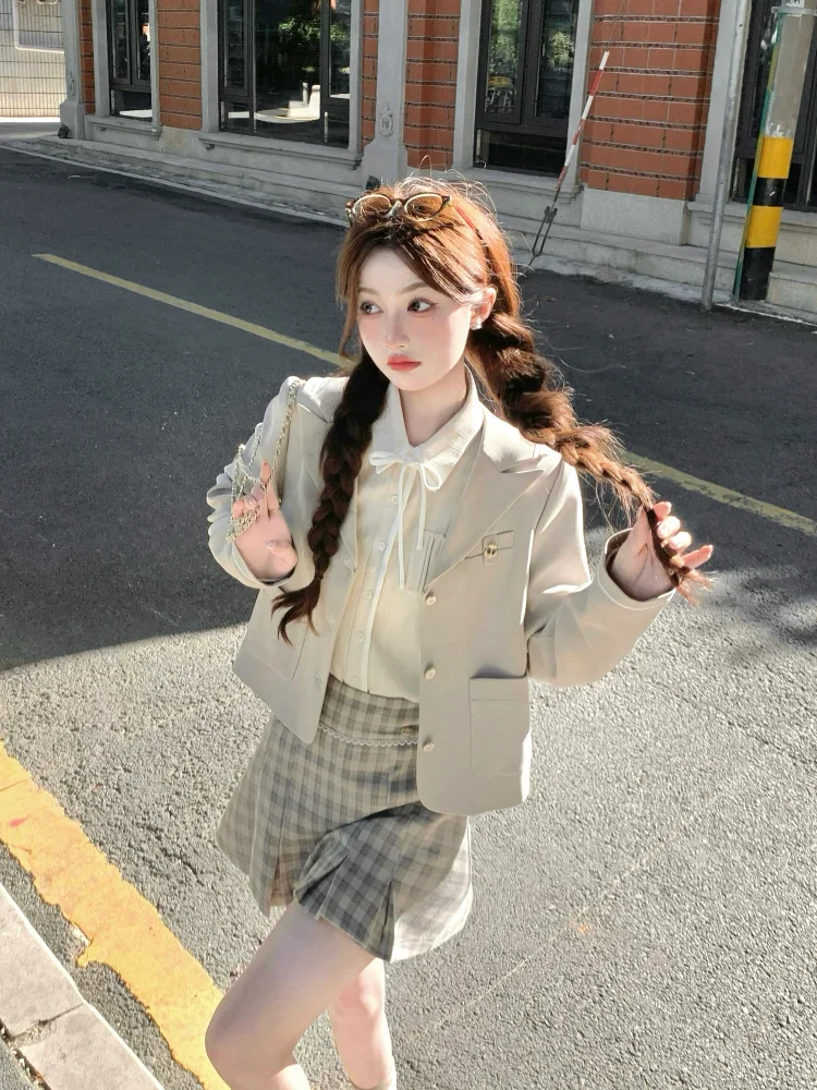 Autumn Y2k Vintage New Two Piece Set Women Slim Casual Retro Mini Skirt Suit Female Solid Korean Fashion Elegant Skirt Set 2024