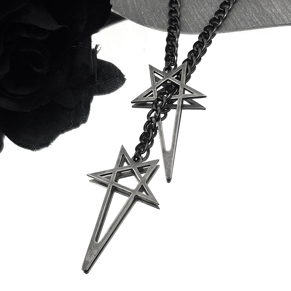 Hiphop Invertierte Pentagramm Kette Frauen Männer Edelstahl Schwarz Goth Y Form Party Lange Anhänger Toggle Halskette Schmuck Geschenk – Detail 4