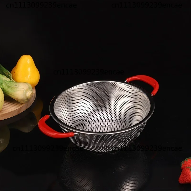 Suitable for thickening stainless steel drainage basket, double ear fruit and vegetable basin set, filtering kitchen holes