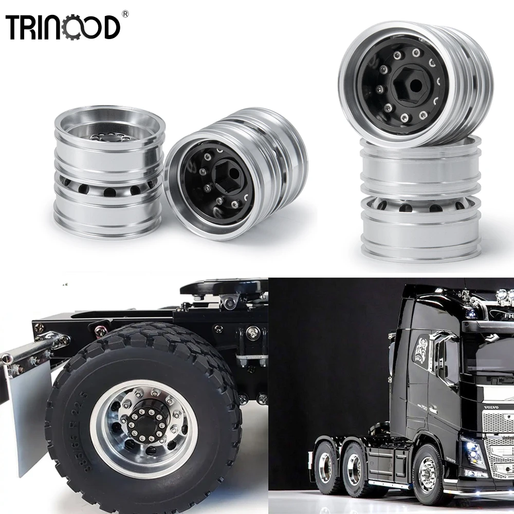TRINOOD 4 stuks Achterwiel Hub Aluminium Hex Wielen Velgen voor 1/14 Tamiya RC Truck Auto Wielen Onderdelen