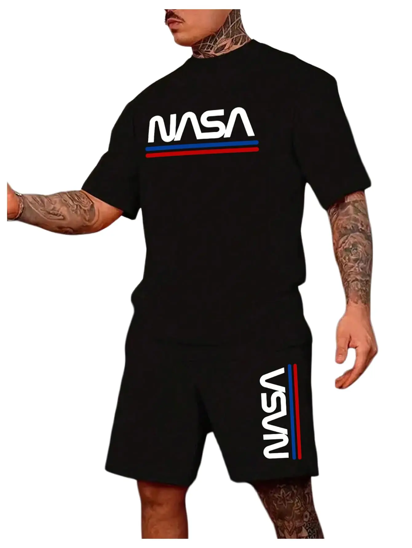

Men's 2-piece Shorts Graphic Print Short-sleeved T-shirt and Drawstring Shorts Apparel Fashion High Street Leisure Outdoor
