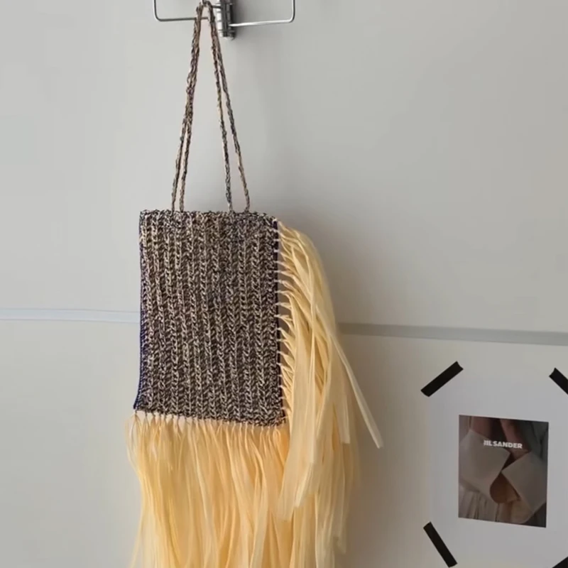 

Handmade Weave Straw Bags For Women Luxury Designer Handbags Purses 2024 New In Casual Vacation Tassel Underarm Shoulder Beach