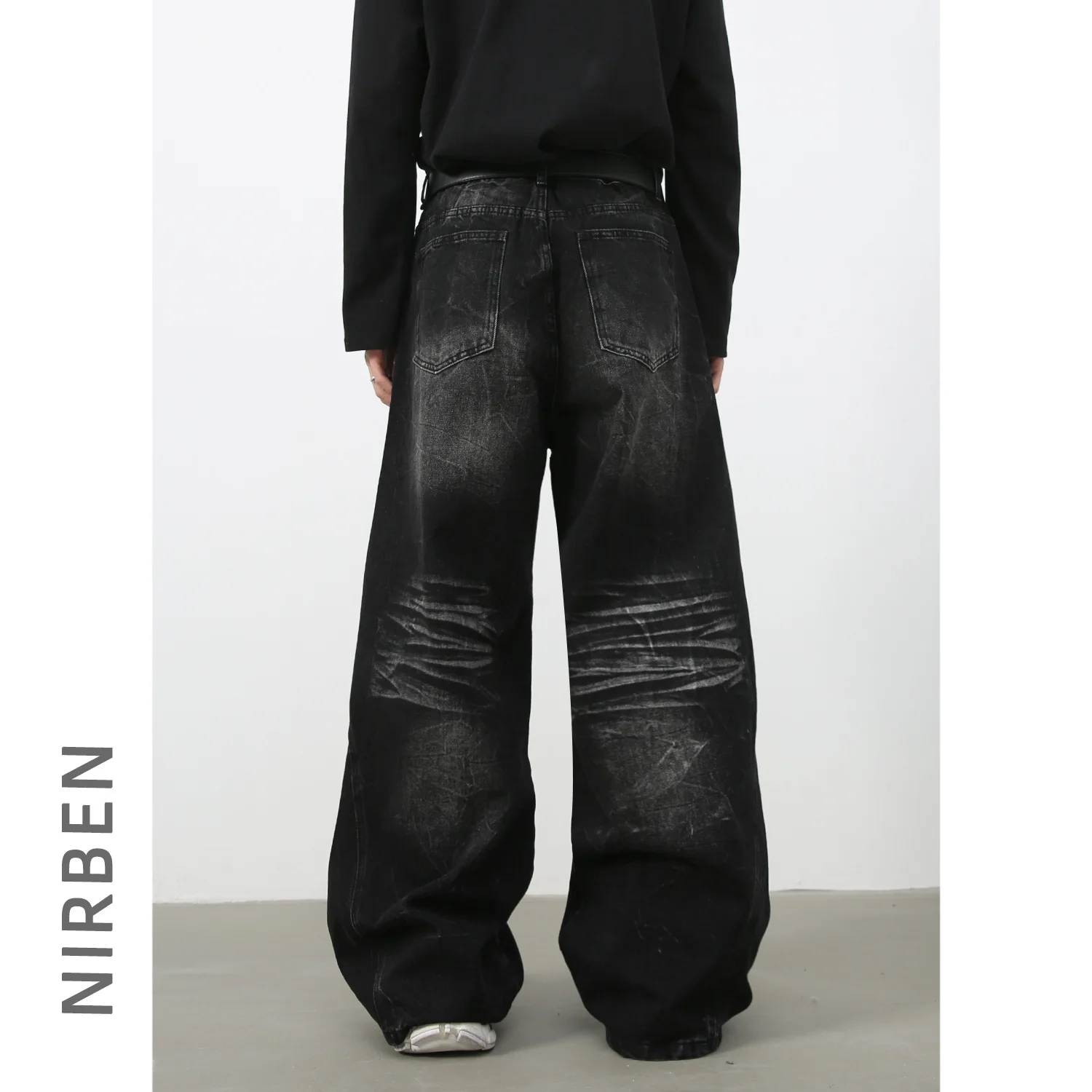 Denim American High Street Splicing Jeans Men's Washed Old Loose Straight Trousers