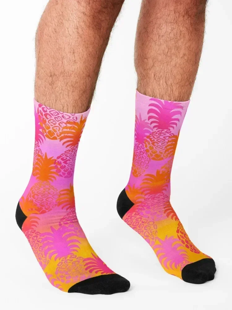 Pukana Hawaiian Pineapple Sunset Blend – Pink & Orange Socken Strümpfe Mann helle Strumpfband Radsocken für Damen Herren