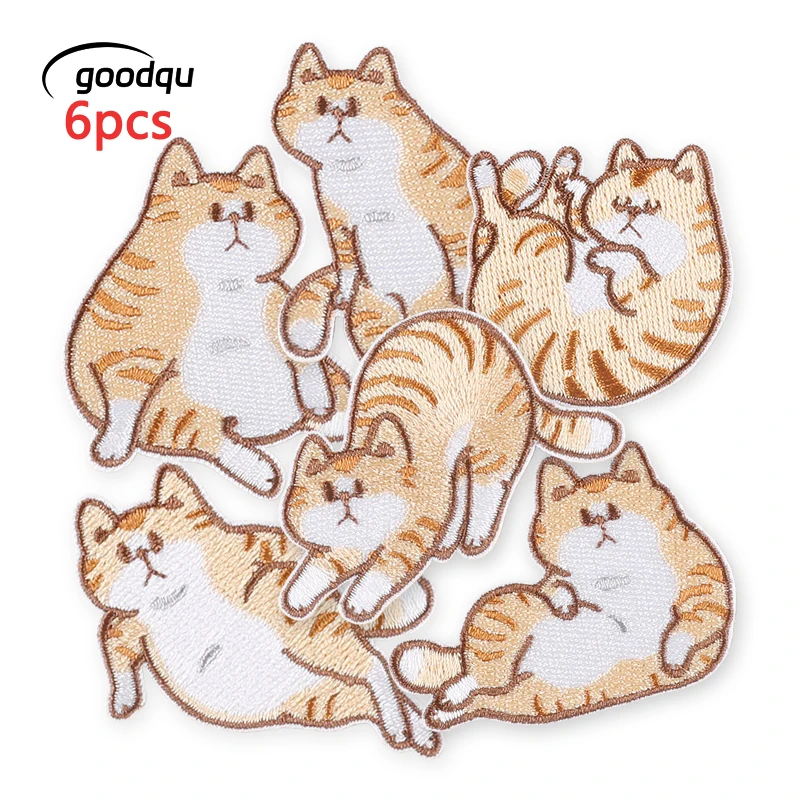 6 pçs gatos anime bonito com ferro em remendos para roupas bordados adesivos pacote lote a granel crianças costura mochila mochila diy jaqueta
