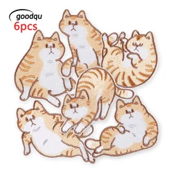 6pcs Cats Cute Anime with Iron On Patches For Clothes Embroidered Stickers Pack Lot Bulk Kids Sewing Backpack Mochila Diy Jacket