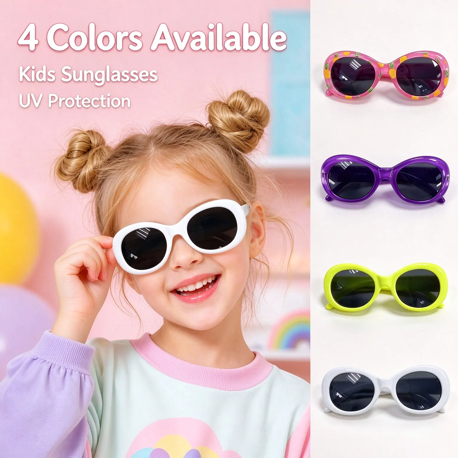 Multi Color Kid Oval Sunglasses Boys Girls  Sunglasses Cute Pineapple Print Solid Bright Color Frame Children Outdoor Daily Wear