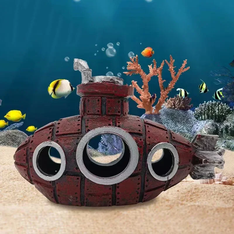 Aquarium Aquarium Dekoration U-Boot Vintage Harz Hohl Multi Loch Fisch Garnelen Spielhaus Fisch Versteckt Wohnkultur Liefert