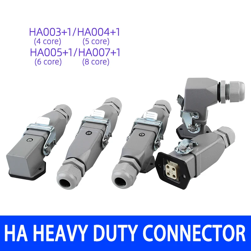 Heavy Load Connector HDC HA 4 5 6 8 Pin Heavy Duty Connector 10A Rectangle Aviation Plug Socket Waterproof Male Heavy-Duty