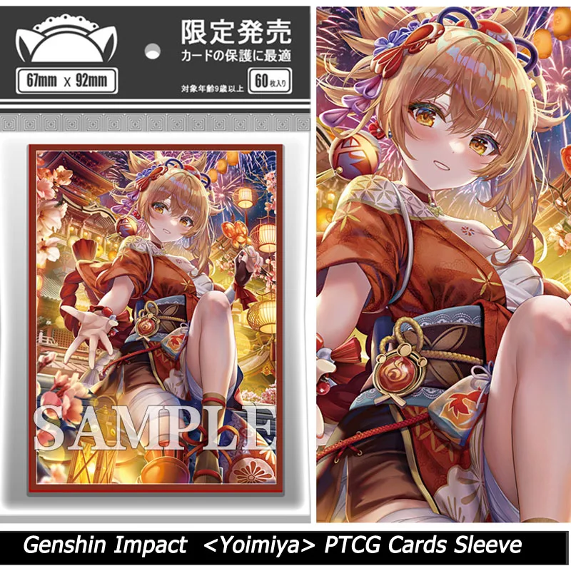 60pcs Anime Girl PTCG Card Sleeves Genshin Impact Figures Yoimiya Shenhe Raiden Kamisato Ayaka Game Card Protective Case Cover