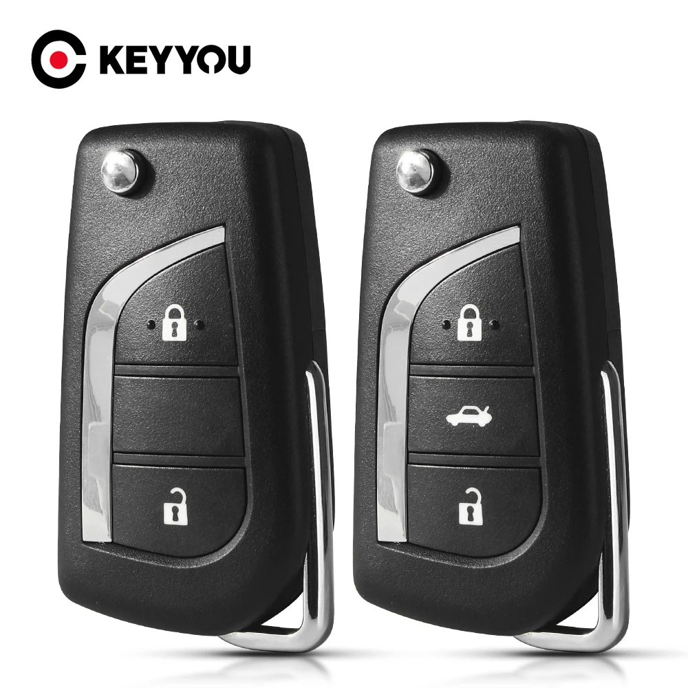 

KEYYOU For Toyota Corolla EX New VIOS Car Key Case Uncut TOY48 TOY43 Blade 2 Button Flip folding Car key shell Case