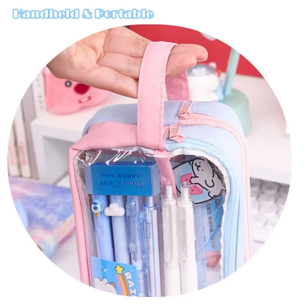 New PVC Pen Bag Contrast Color Handheld Pencil Case Transparent Large Capacity Pen Pouch Students