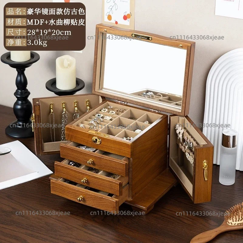 Wood Jewelry Box Large Capacity Wooden Retro National Style Jewelry New Wedding Gift Practical Box