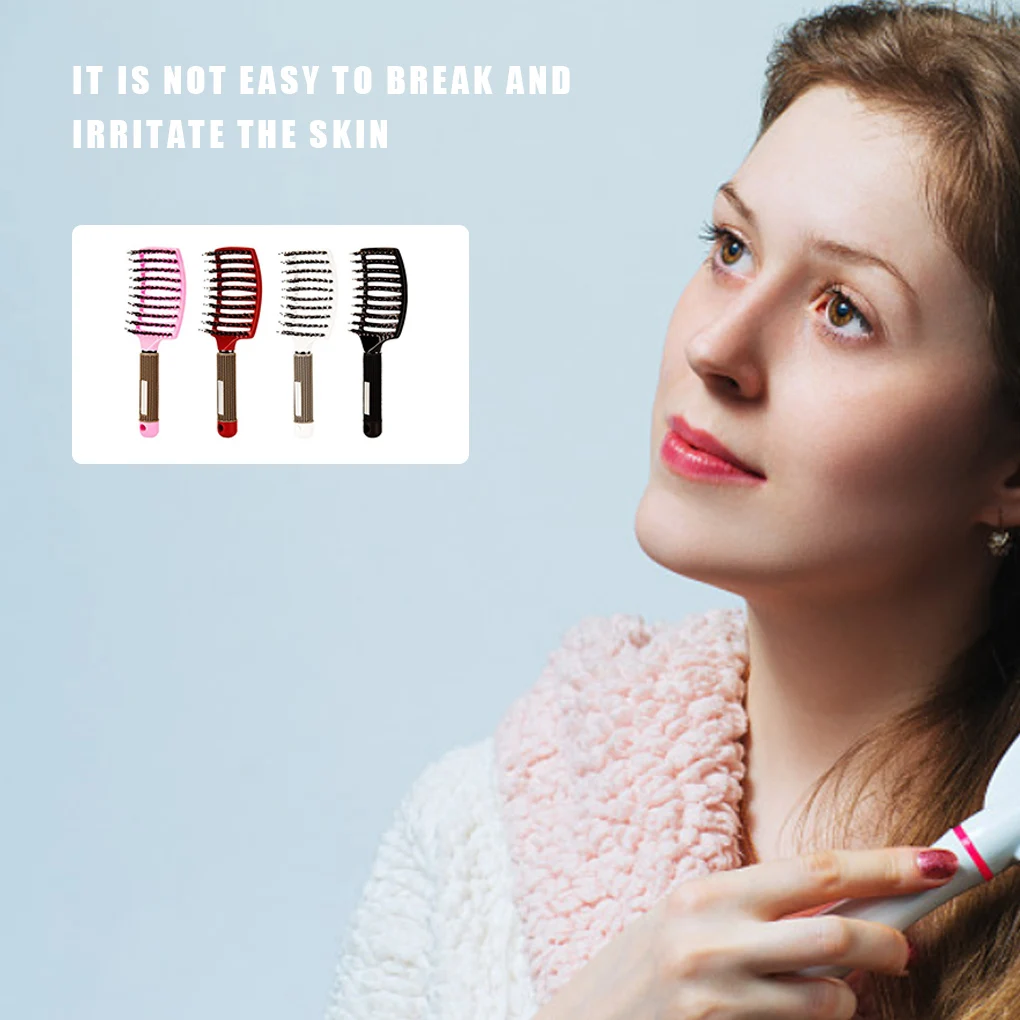 Hair Brush Nylon Bristle Scalp Massage Detangle Hairdressing Tool Home Hair Drying Salon, Pink