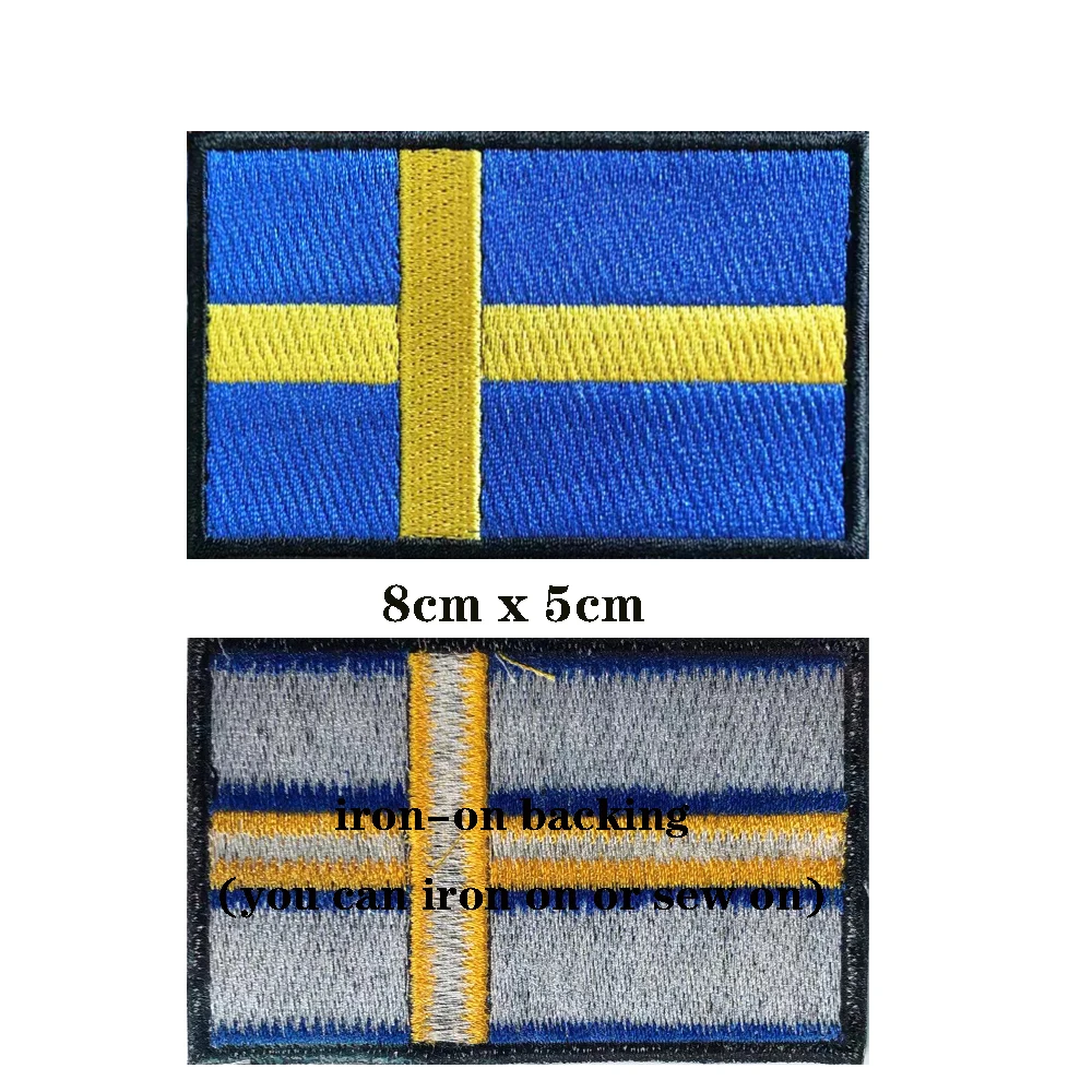 1PC Swedish Flag Sweden Armband Embroidered Patch Hook & Loop Or Iron On Embroidery  Badge Cloth Military Moral Stripe