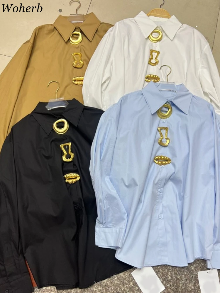 Turn Down Collar Blouse for Women Long Sleeve All Match Loose Shirts 2026 Blusas Mujer De Moda Chic Decorative Korean Blouses
