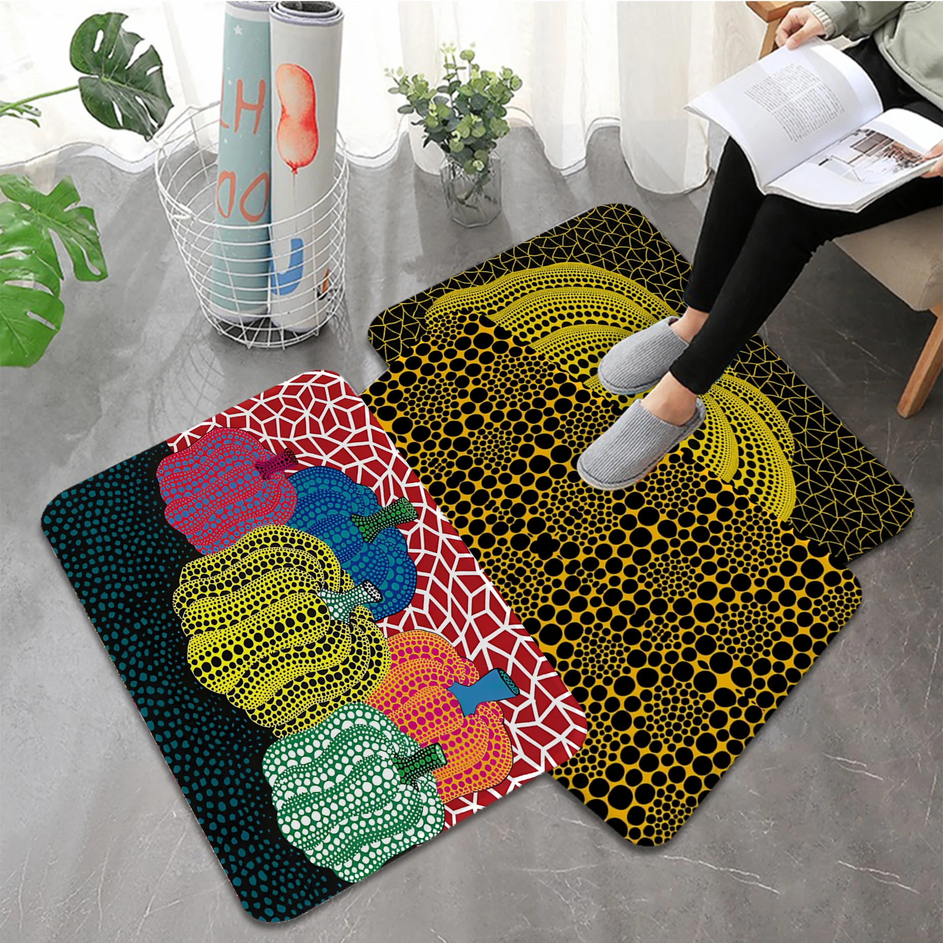 Yellow Dots Yayoi Kusama Floor Mat Bathroom Mat Kids Room Bedroom Decoration Balcony Anti-Slip Doormat Living Room Welcome Rug