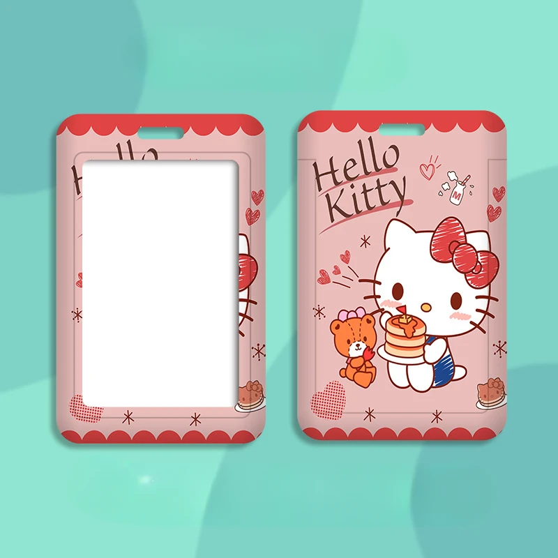 حامل شارة هوية Kawaii Hello Kitty للنساء ، حامل بطاقة الحبل ، كم بطاقة الائتمان ، لطيف ، عمودي ، أنيمي ، سانريو ، فتاة