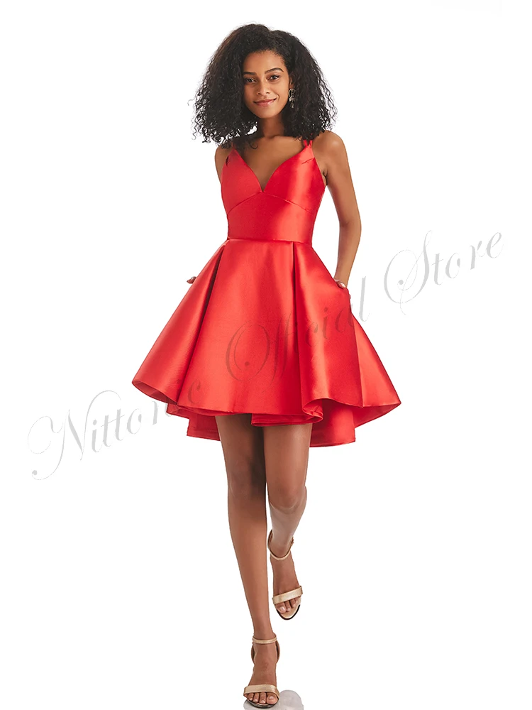 

New Short Cocktail Homecoming Dresses Satin V-Neck Sleeveless Above Knee with Draped Prom Party Vestidos De Graduación 2023