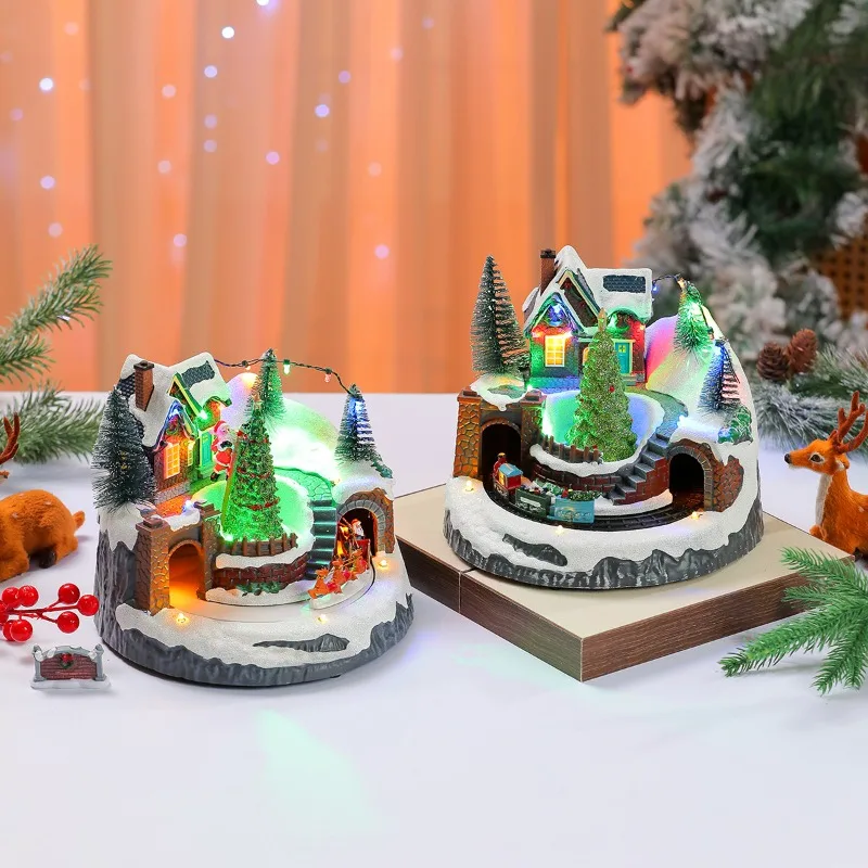 Christmas up and down double rotating belt music luminous resin ornament music box music box Christmas gift