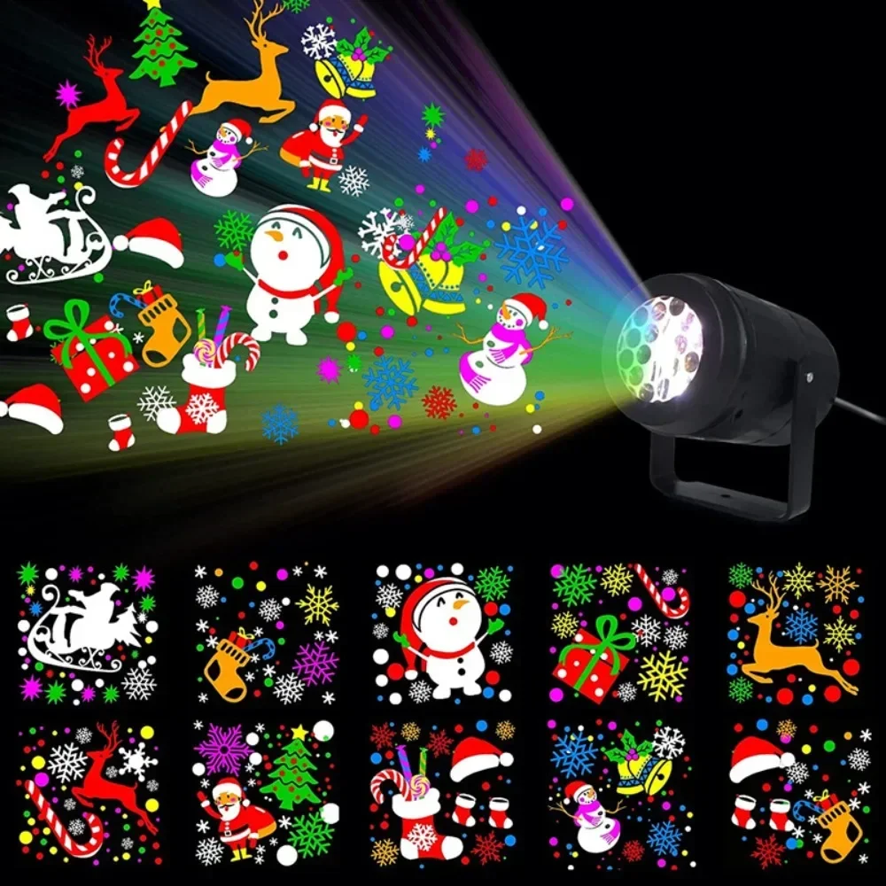 Proyector de 16 patrones navideños con luces LED, luces de fiesta de DJ, luz de escenario, decoración interior y exterior, iluminación láser para vacaciones