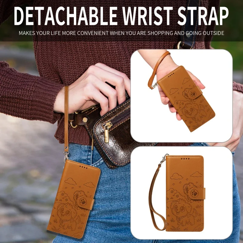 Anti roubo escova cordão carteira de couro cartão caso telefone para iphone 17 ar 16e 16 15 14 plus 13 12 11 pro max luxo flip caso