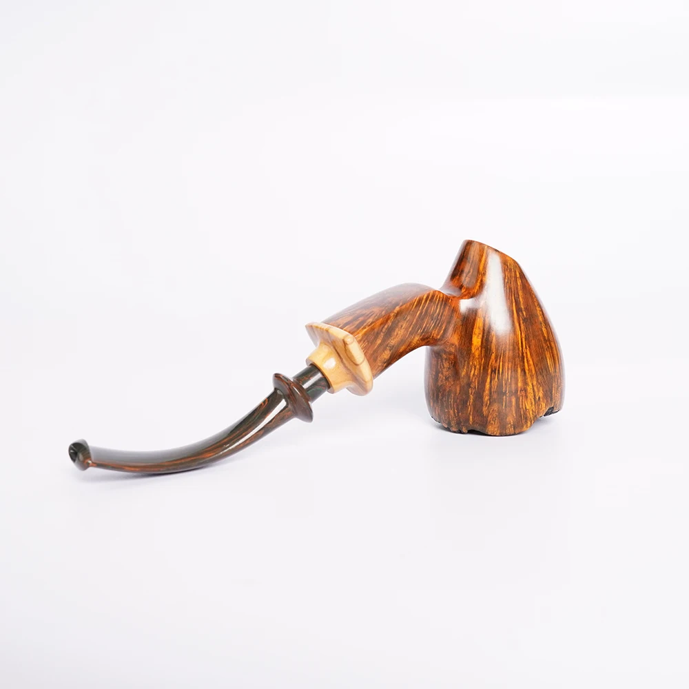 MUXIANG Briar wood tobacco pipe handmade vulcanized rubber pipe handle curved handle smoking pipe wood root nodule production