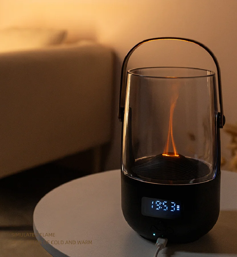 

Innovative Products 2025 Luxury Household Multifunction Clock Aroma Diffuser Simulation Candlelight Flame Humidifier Diffuser