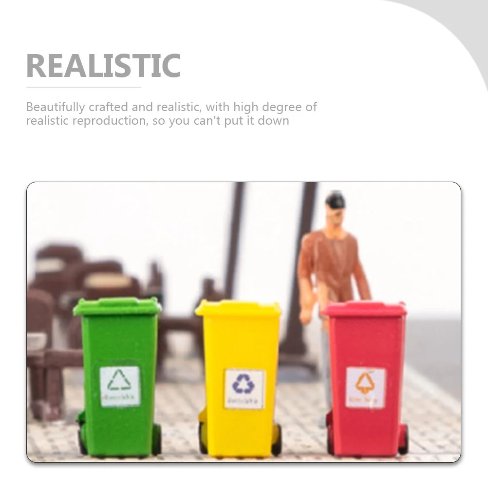 5 Pcs Mini Trash Can Small Tiny House with Cover Miniature Scene Model Sand Table Decor Abs Decorative Garbage Child