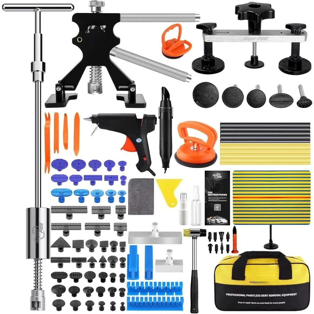 

Super PDR Paintless Dent Repair Kit, Car Dent Removal Tools with Dent Lifter, Bridge Puller & Slide Hammer T-Bar