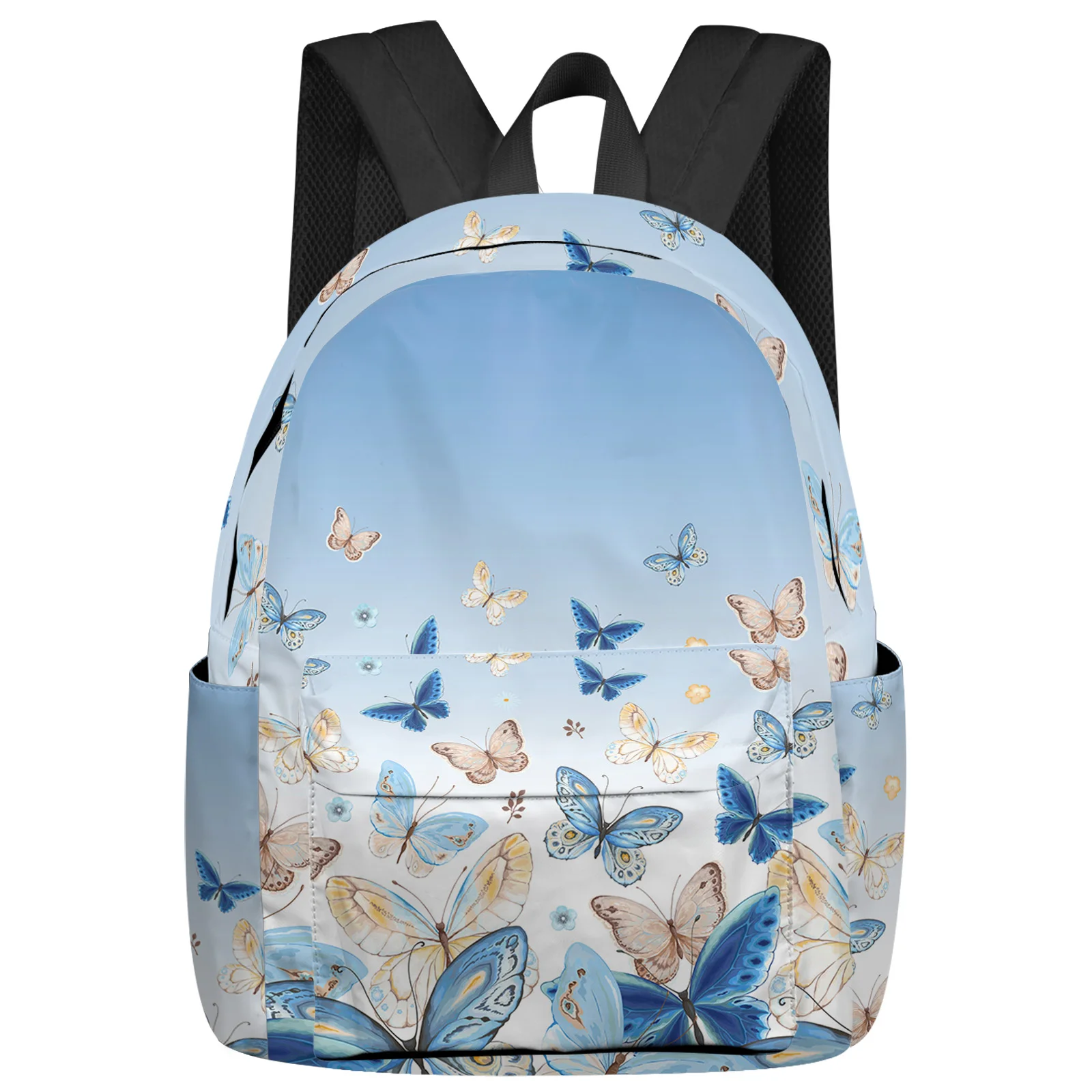 

Pastoral Butterfly Blue Gradient Women Man Backpacks Waterproof School Backpack For Student Boys Girls Laptop Bags Mochilas