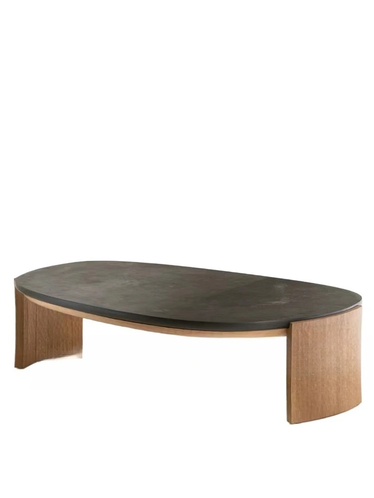 

Medieval oval slate, solid wood coffee table, small apartment living room for home use, wabi sandy wind