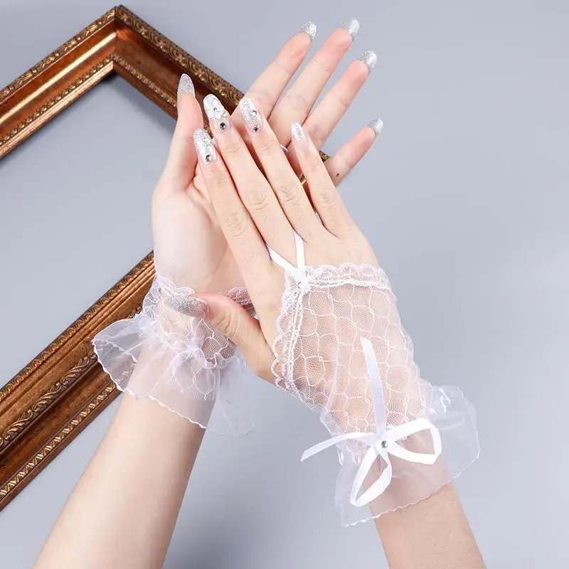 1 para ozdoby do paznokci do zdobienia paznokci koronkowe fałszywe plisowane mankiety Manicure fotografia rekwizyty fałszywe rękawy akcesoria do paznokci