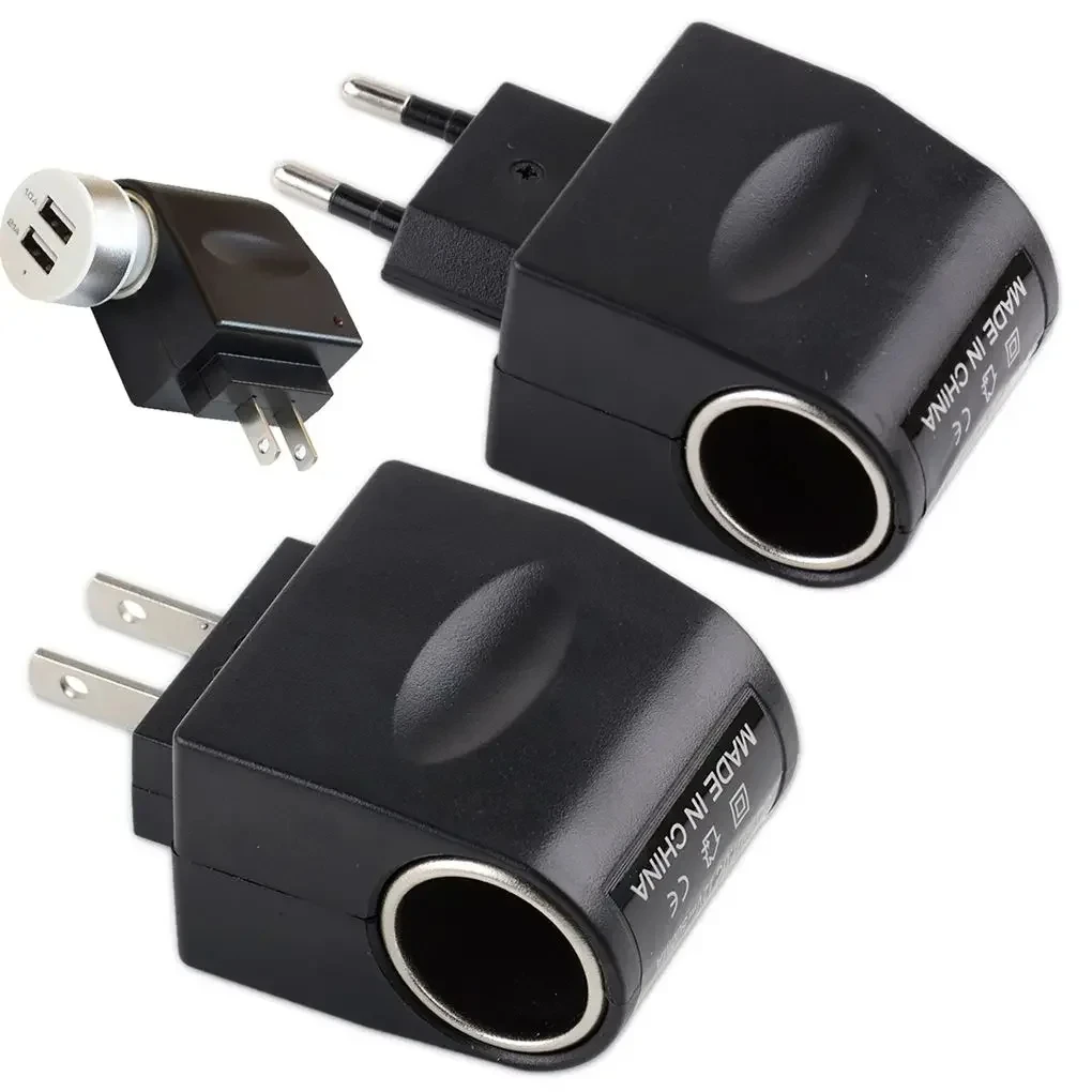 Adaptador AC com tomada de carro, carregador automático, plugue UE 220V AC para 12V DC, uso para dispositivos eletrônicos de carro, uso doméstico